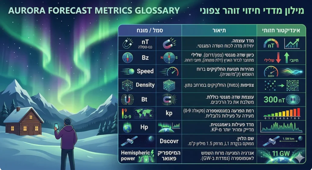 אינפוגרפיקה של מדדי האפליקציה לחיזוי הזוהר הצפוני